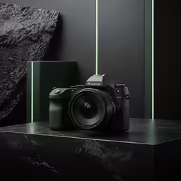 a black and white photo of a camera