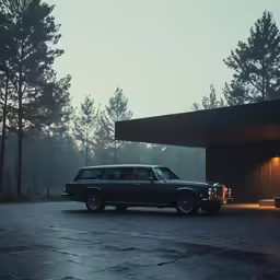 an older car parked in front of a building