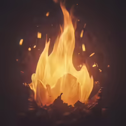 a fire with lots of bright yellow flames and black background