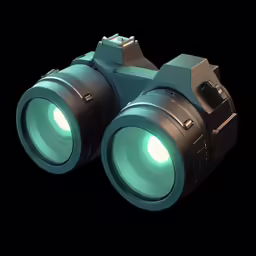 a pair of binoculars with their green lights on
