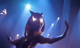 the woman is wearing an evil makeup and glowing eyes