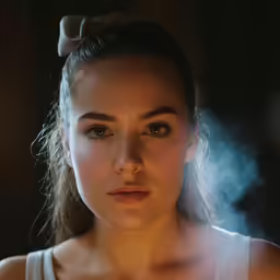 a young woman looks down at her cigarette