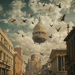 an image of a very large group of birds flying in the air