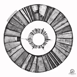 a spiral stair is shown with black and white