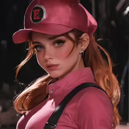 a model wearing a baseball uniform with long hair