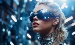 a woman in black jacket with sun glasses on her face