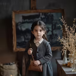 the young girl has her hands on her purse