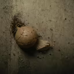 a turnip has fallen and is brown on it