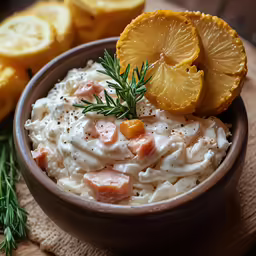 this is a bowl of macaroni with salmon