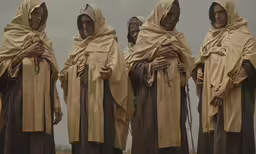 several people dressed in costumes standing near one another