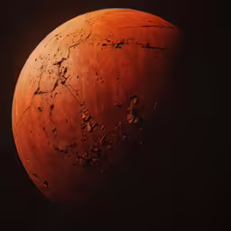 a black and orange image of the surface of mars