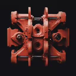an industrial pipe cutout from above showing all three valves
