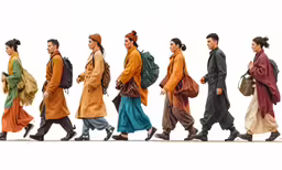 a group of people walking across a street