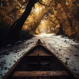 there is a boat that is going down a trail