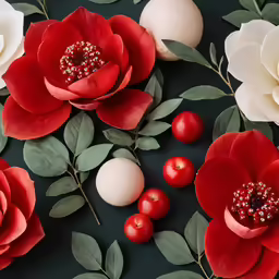 an image of red flowers on black surface