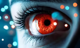 an eye with bright lights in the background