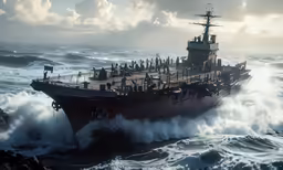 a large boat sailing through choppy waves