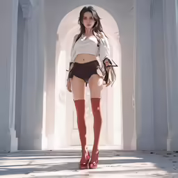 the woman is in a short skirt and high heels