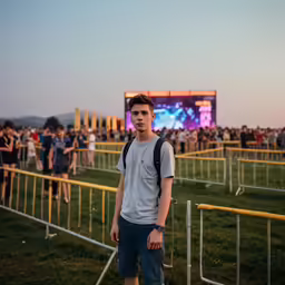 there is a young man at the concert wearing all blue