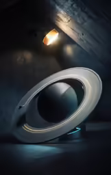 a round light bulb is positioned in the corner