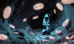 the man is sitting in the tunnel among many items