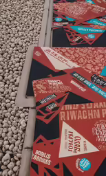 the long stretch of red and black banners on a walkway