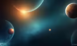 many planets in the sky, including two red planets