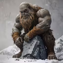 a giant creature with long fur and a beard