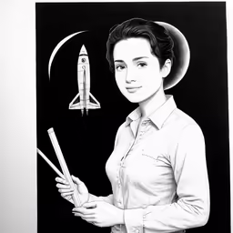 the girl in the room has a space shuttle above her head