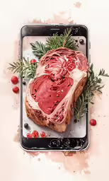 a piece of meat on some meat with a sprig of green leaves