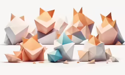 a close up of many origami pieces