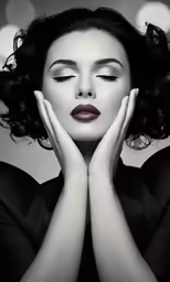 a woman holding her hands against her face