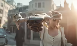 there is a woman holding a robot in a photo
