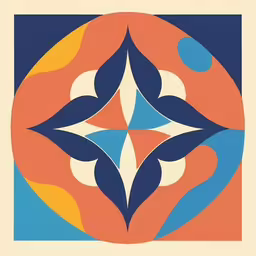 a colorful picture with a small pattern of various colors,an abstract print featuring several overlapping shapes