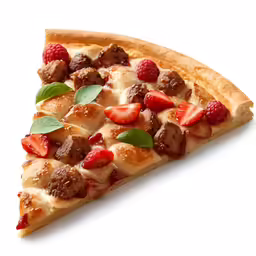 the sliced pizza has various toppings on it