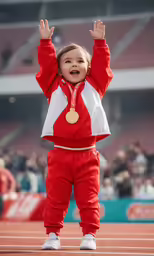 a child is in the middle of winning a gold medal
