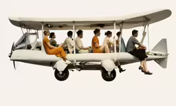 people sit on the bottom wings of a small plane
