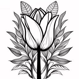 a black and white drawing of leaves in the shape of a flower,the drawing shows a branch with leaves around it