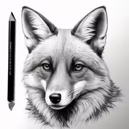 a pencil drawing of a wolf with his head turned to the left