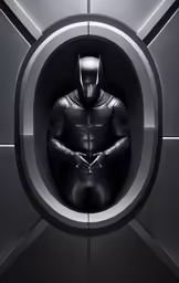 the man in the suit stands inside a metal circle