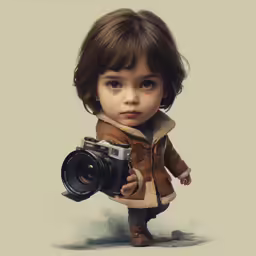 a little girl holding up a camera