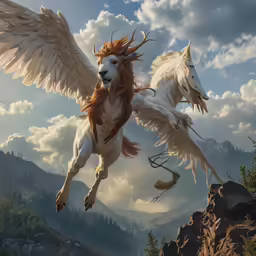two white dogs fighting over a bird on top of a hill