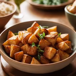 bowl full of cooked potatoes on table near other dishes