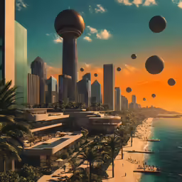 there are balloons floating in the air over the beach