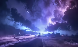 a road with a sky that looks like lightning hitting it