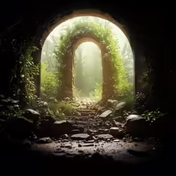 an open cave tunnel, with the light at the end
