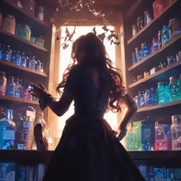 a person standing in a room filled with lots of bottles