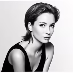 an attractive lady with her head tilted in a black dress
