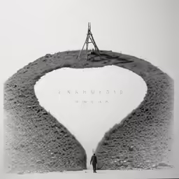man standing between two giant sculptures of dirt