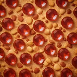 a close up shot of a dish containing red toppings
